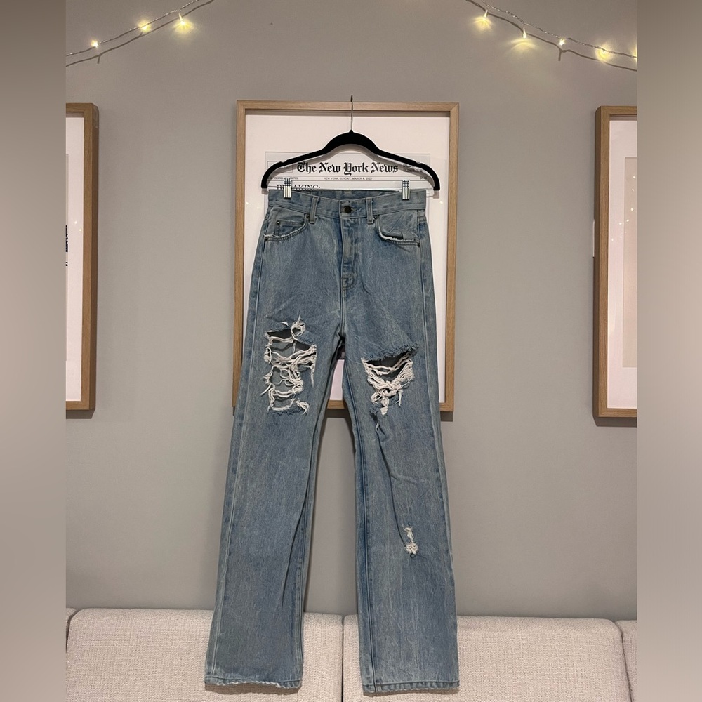 REVOLVE Carmar Distressed Wide Leg Jeans / Medium Wash / Size 28